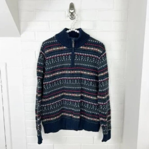 L.L.Bean Men’s 100% Cotton Patterned Knit Quarter Zip Sweater Size S - Picture 1 of 8